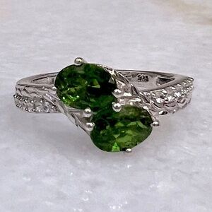 Russian Diopside Cambodian Zircon Sterling Silver Bypass Ring Sz 8